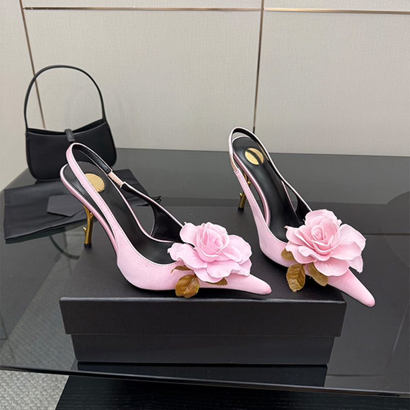 Designer high heeled women luxury party genuine leather high heeled sandals pointed toe Fotva floral sandals dress shoes 1017