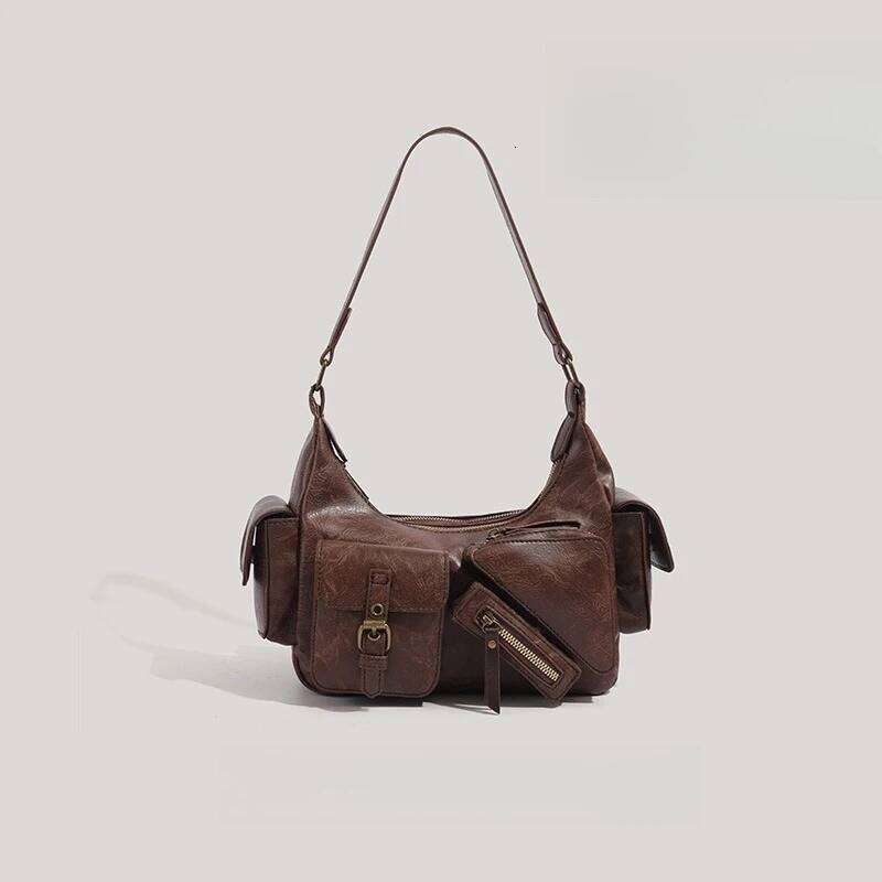 Retro Women's PU Leather Handbag Fashion Dinner Underarm Winter Maillard Style Large Capacity Multi Pocket Shoulder Bag Z260207