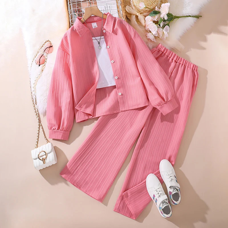 Girls Sets 4-16 Years Shirt Long-Sleeved Coat Loose Casual Long Pants For Girls Korean Style Suits Summer Fashion Clothes Sets 260126BJ