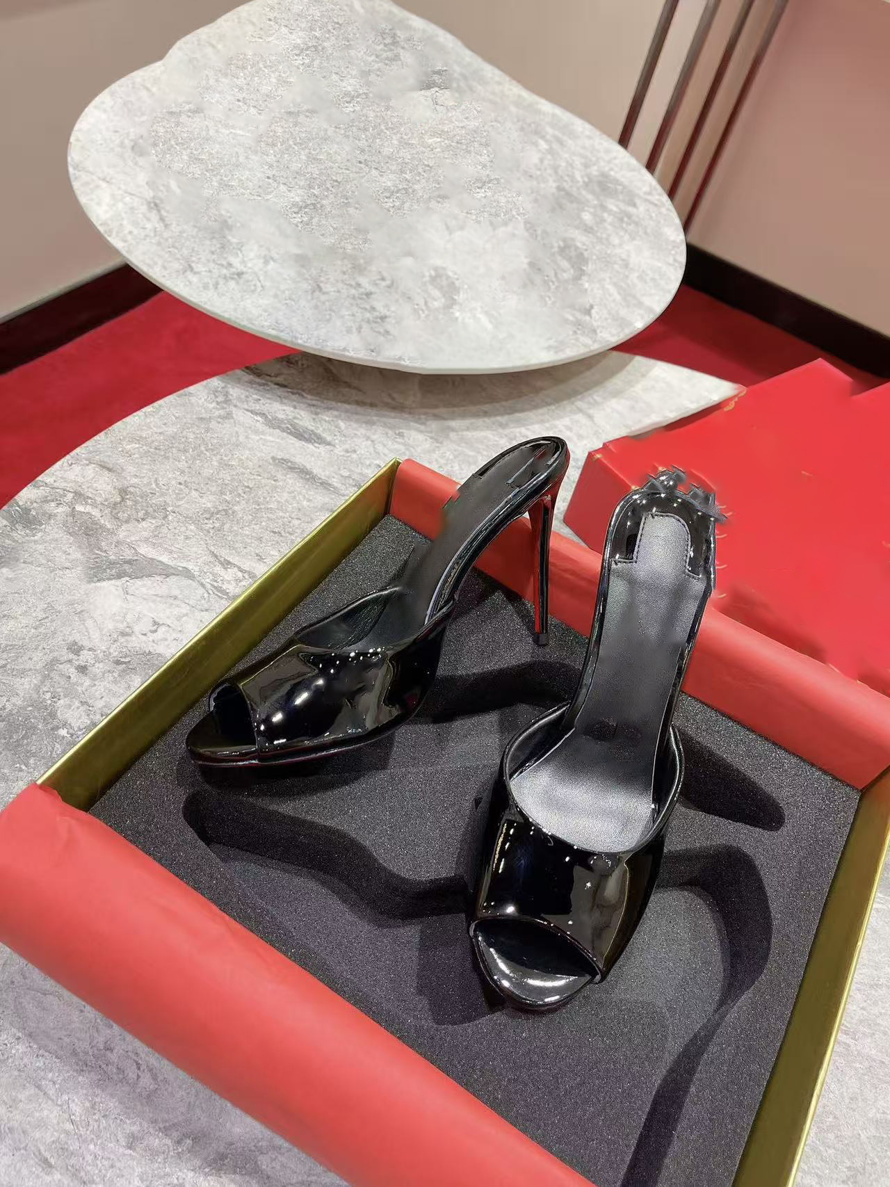 10A High heels, designer sandals, classic, metal buckle, V-pointed toe, thin heel, slingback pumps, summer leather, women's, Increase height by