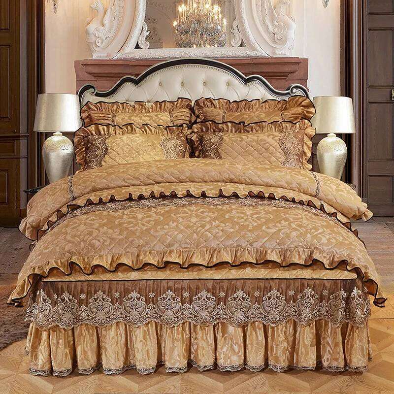 European Lace Velvet 4pcs Bedding Set Queen Duvet Cover Embossed Bedskirt Ruffle Soft Warm King Size Luxury with Two Pillowcases S260207-image-1094585633
