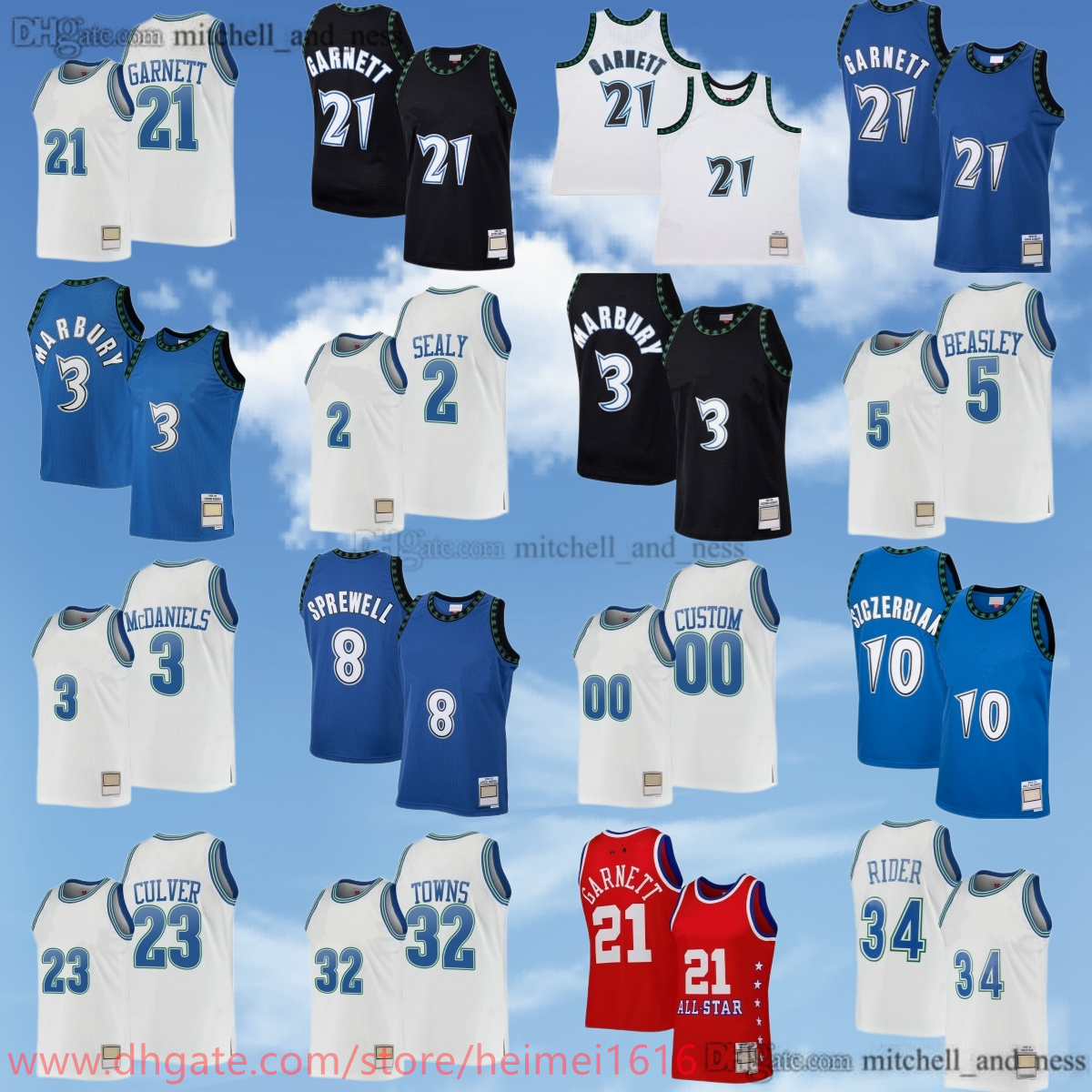 21 Kevin Garnett imprimé MN 2003-04 Maillot de basket-ball classique rétro maille 3 Stephon Marbury 2 Malik Sealy 8 Latrell Sprewell Jaden McDani