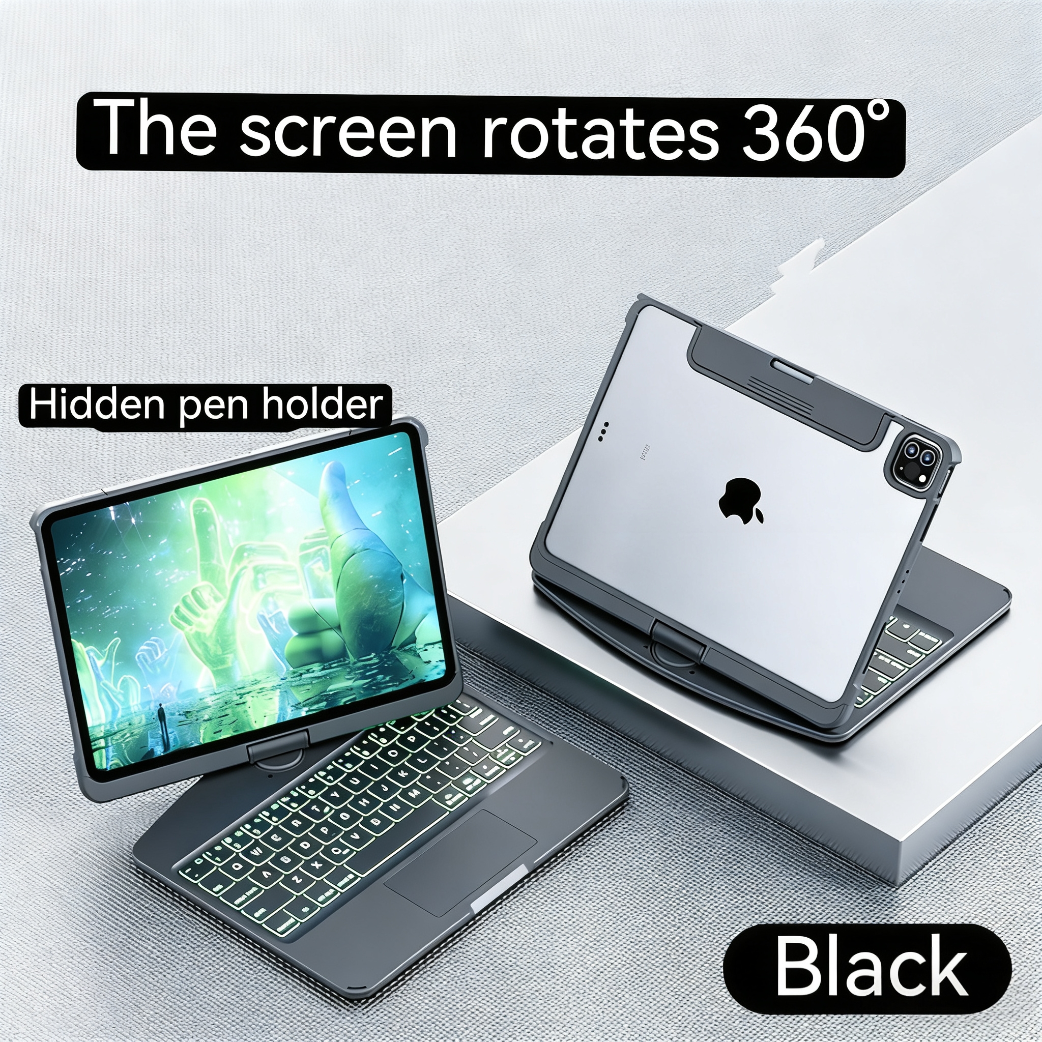 10th/11th generation iPad seven-color backlit Bluetooth keyboard with instant touch control, compatible with Apple Pro 11-inch and Air 6.-image-1094627511