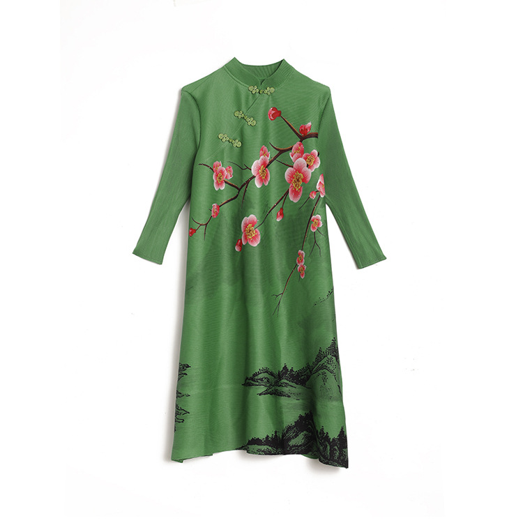 (435) Robe rouge jupe longue Nanyou stall nouveau style chinois boutonné col incliné diamant chaud jupe de style national