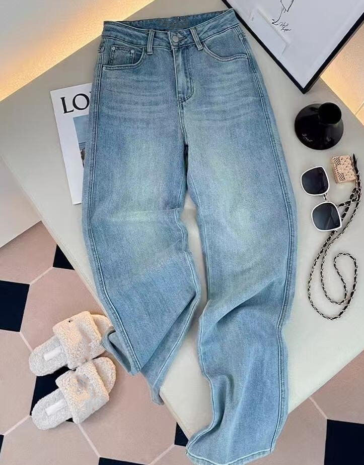 Designer women Blue Jeans pants embroidered denim pattern jeans fashion casual straight leg jean trousers