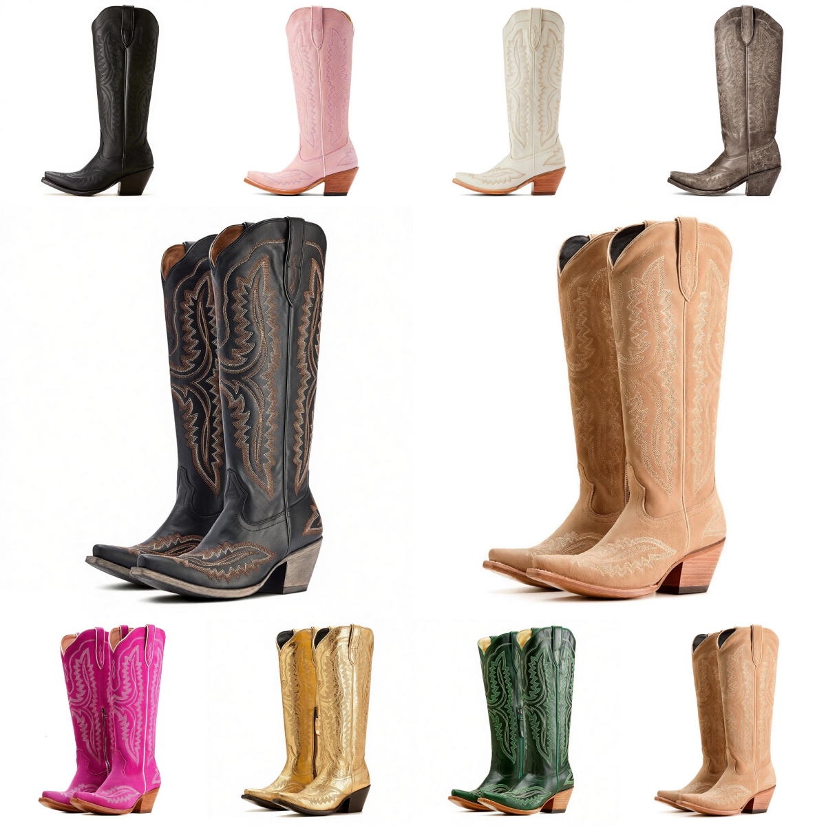 Women Knee Boots Top Designer Bottes Pointed Toe Black White Pink Silver Khaki Burgundy Lady Thick Heel Sole Leather Winter Waterproof Casual Platfo