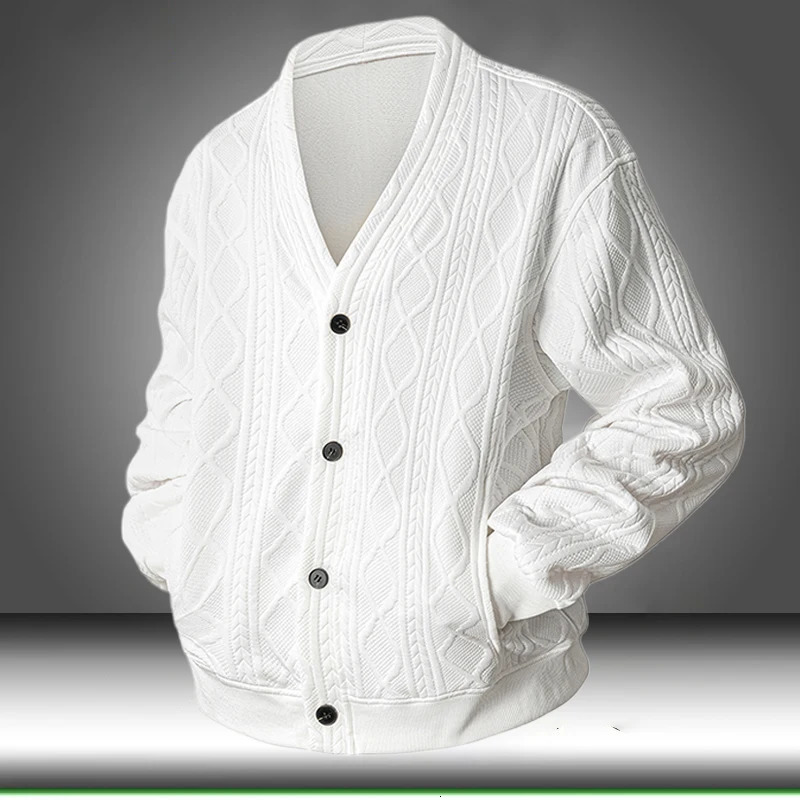 8XL Plus Size Cable Knit Cardigan Men V Neck Diamond Pattern Sweater Oversized Autumn Winter Knit Sweater Loose Fit Cardigans 260206BJ