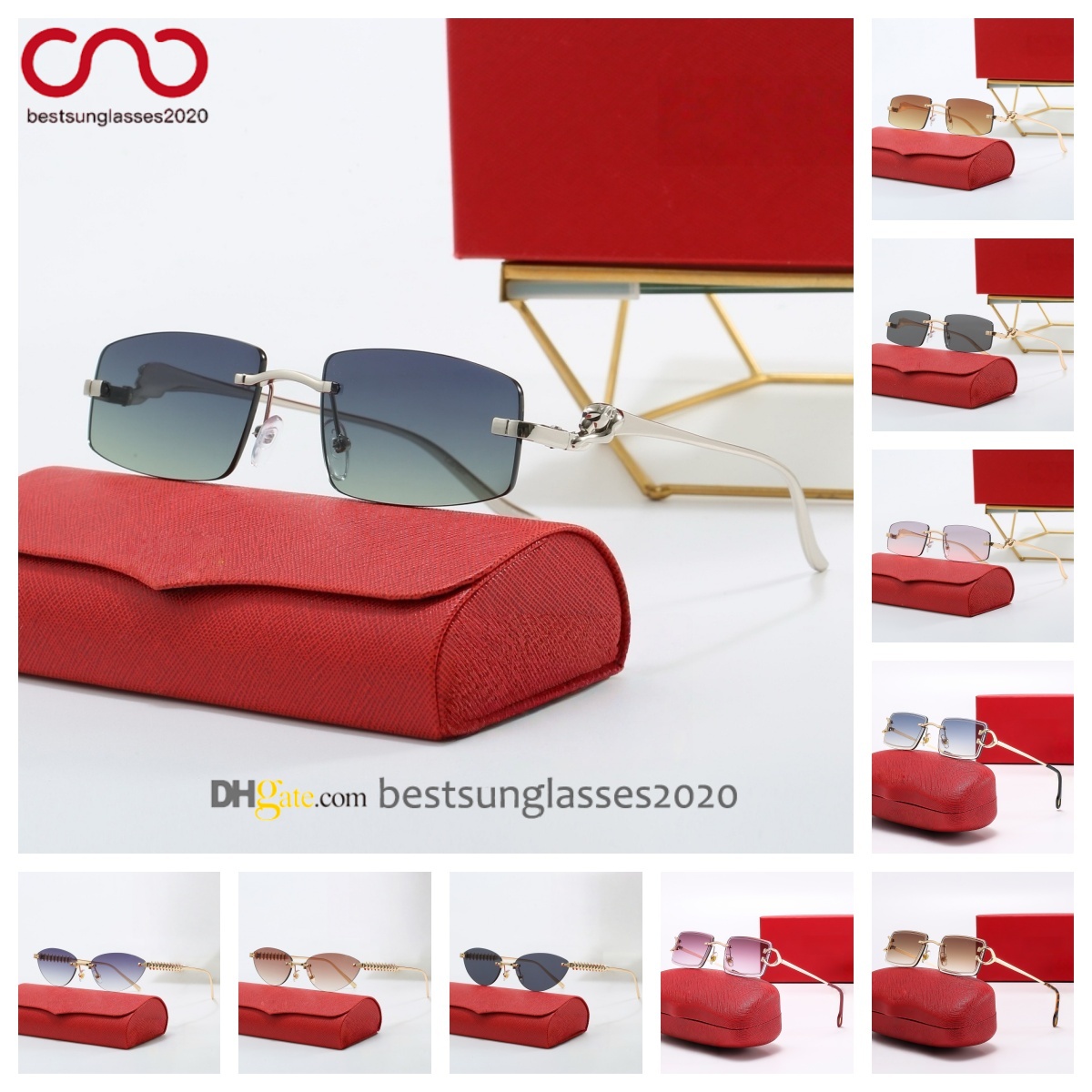 Rimless Geometric CatEye Womens Sunglasses Designer Metal Frame Elliptical Gradient Lens Lightweight All-Day Wear glasses men
