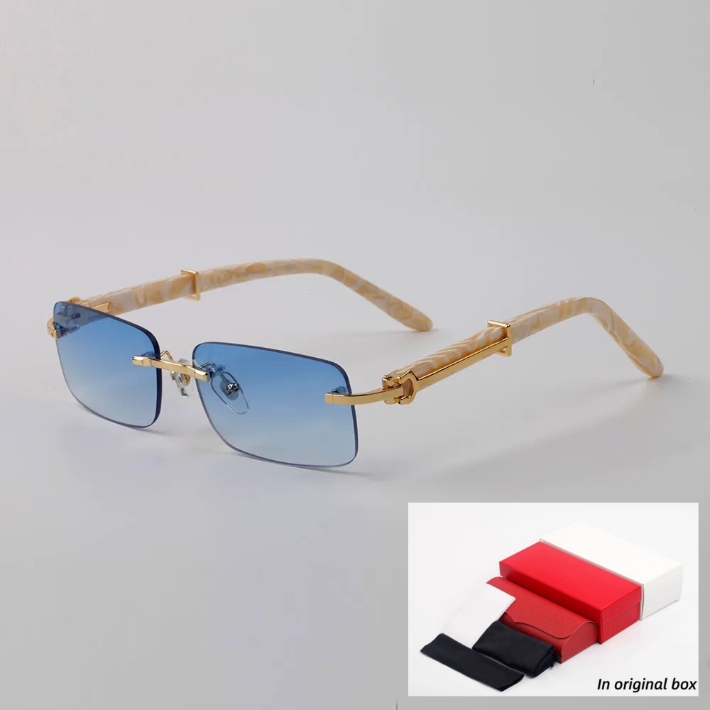 Mode Buffalo Horn Lunettes de soleil Designer Hommes Golden Blue Jambes en bois sculptées rectangulaire Business Casual Simple Multi Designer Lun