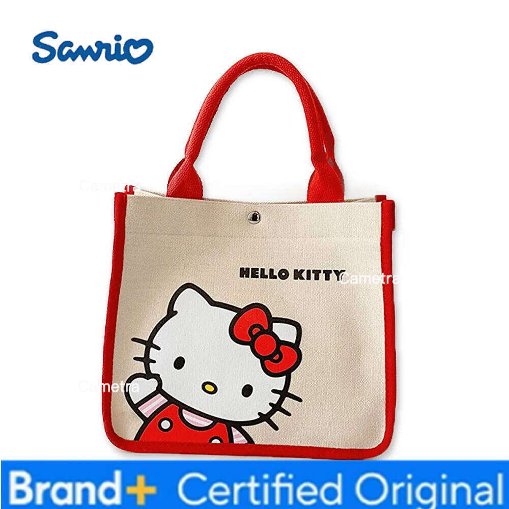Sanrio Hello Kitty Canvas Tote Square Shoulder for Women Cartoon Anime Kuromi Melody Handbag Work Travel Small Shopping Bag H260209