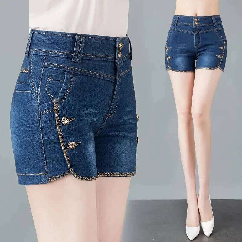 Stretch Denim Women's New Summer Thin Korean High Waist Straight Tube A-line Hot Pants Black Blue Casual Female Shorts H260209-image-1094700698