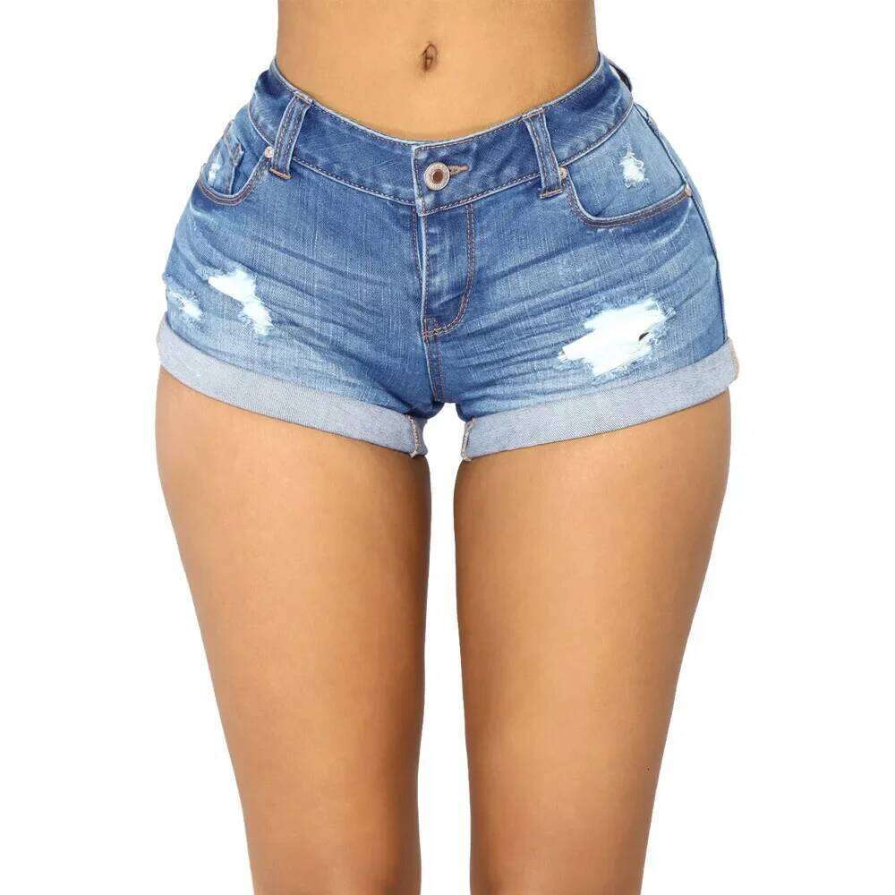 Washed Ripped Mid-waist Denim Shorts.Comfortable Short Jeans with A New Style of Personalized Street Fashion for Women in Summer H260209-image-1094697735