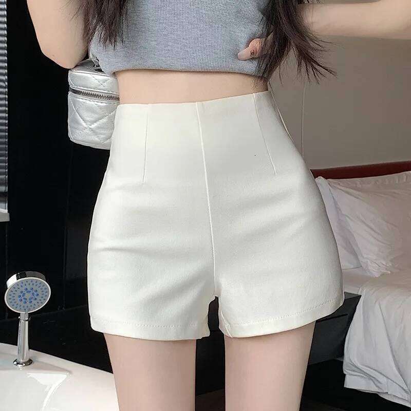 White shorts women in summer, tight fit, high waist, slimming and anti glare, A-line hot pants for outerwear H260209-image-1094698319
