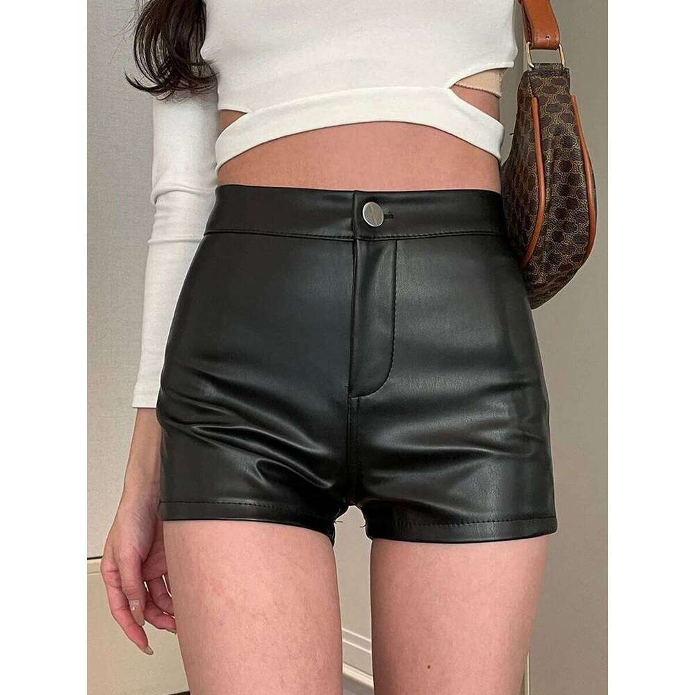 809# New Sexy Summer and Autumn Stretch Plus Size Tight Black Faux Casual Shorts Leather Pants for Women H260209-image-1094700372
