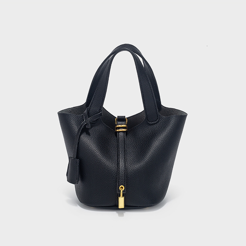 New Designer Handbag With Lychee Pattern, Light Luxury Fashion Handbag, Niche High-end Bucket Bag