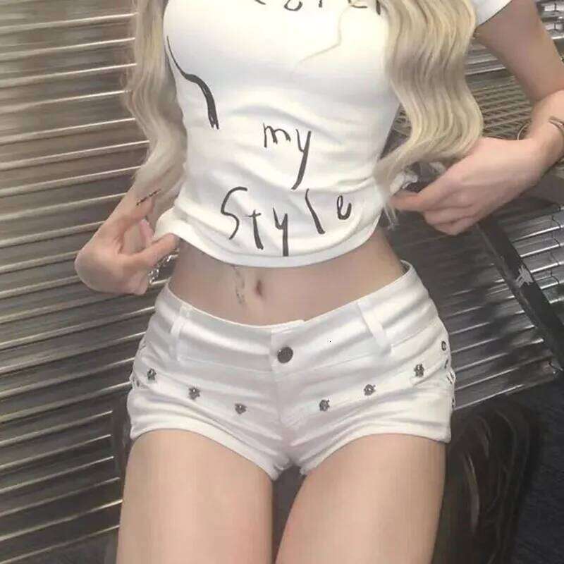 Sexy Low Waist Y2K Denim for Women Harajuku Design Gothic White Jean Shorts Popular Clubwear Hot Girl Ultrashort Jeans H260209-image-1094707615