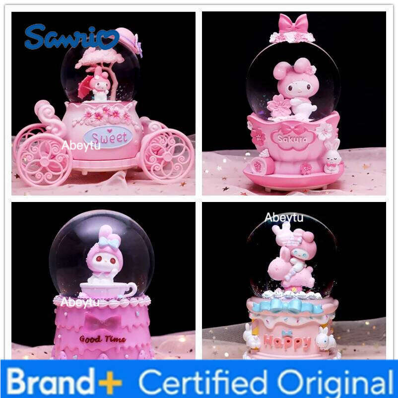 Sanrio Crystal Ball Cartoon Melody Lovers Birthady Gifts Glowing Snowflakes Music Box Home Decoration Desktop Ornament H260209-image-1095261214