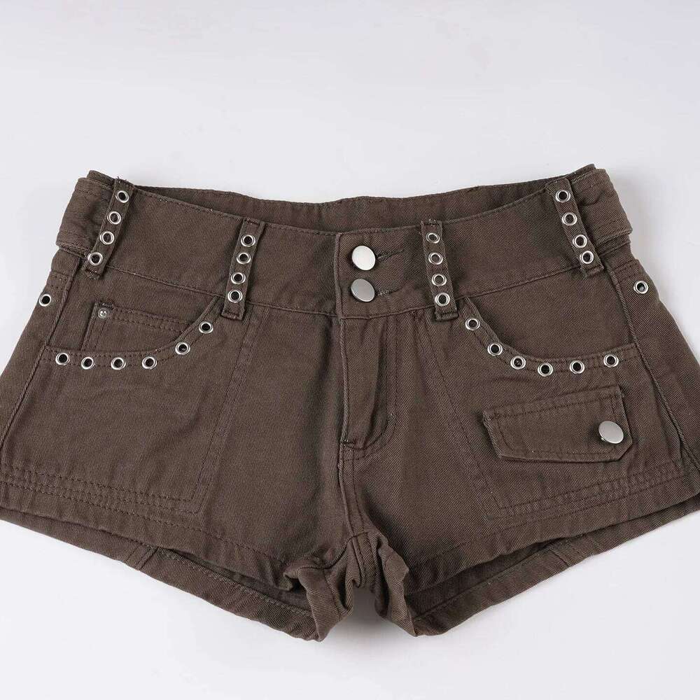 Brown Low-rise Y2k Denim Shorts Women Spice Girl Corns Pocket Overalls Summer New Hot Pants H260209-image-1094701052