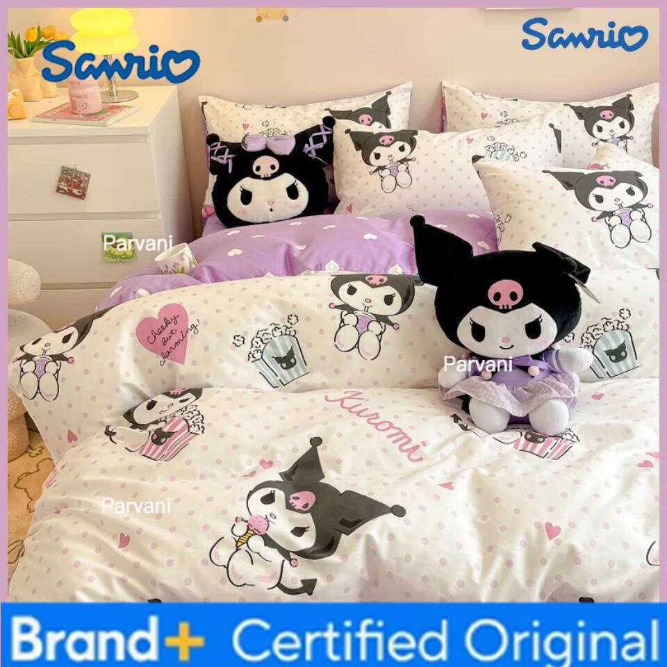 Sanrio Cartoon Of Four Cinnamoroll Kawaii Kuromi Home Four-piece Set Cute Cotton High-end Bed Sheet Quilt Cover H260209-image-1095232445