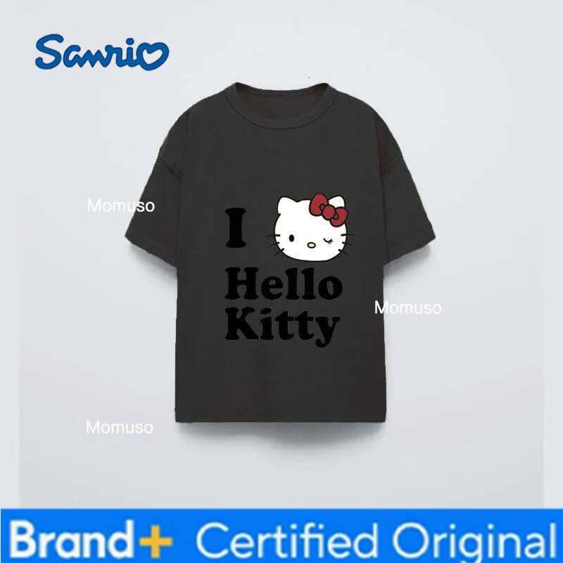 Sanrio 2025 Suit New Summer Cotton Hello Kitty Children's Short-sleeved Clothes Thin Half-sleeve Top Casual Clothing H260209-image-1095208876