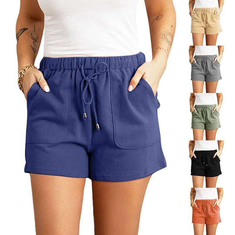 Summer pants women's solid color new high waist straight tube drawstring loose casual shorts women H260209-image-1094697896
