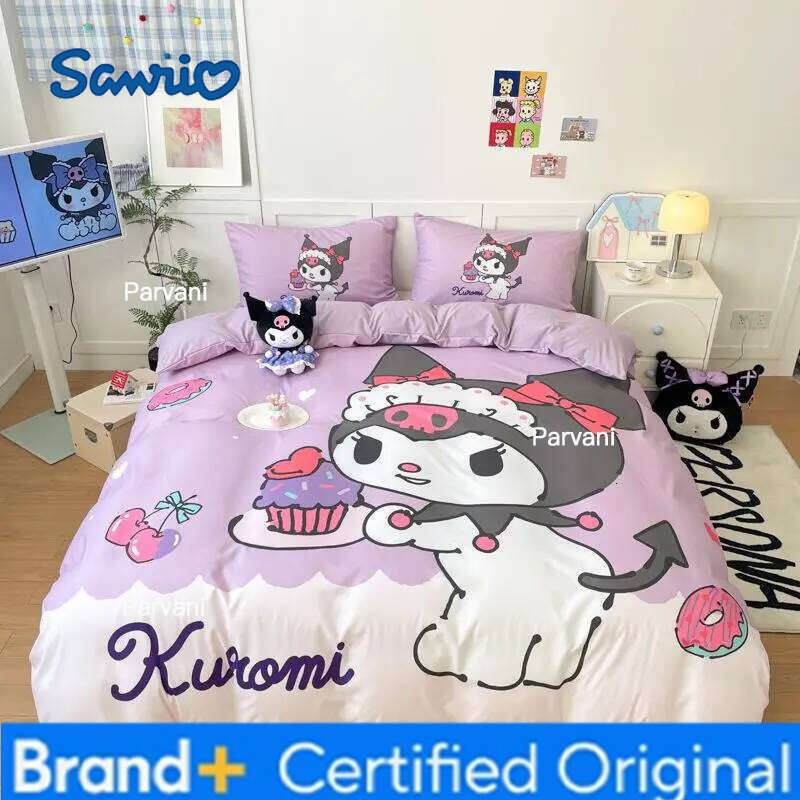 Sanrio New Hello Kitty Cartoon 4-piece set Bedding Set Pink Cats Kawaii Duvet Cover For Girl Kids Single Decor Home Bedclothes Custom H260209-image-1095231982