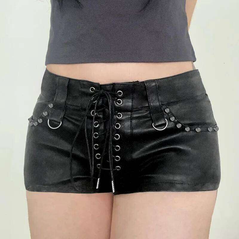 Sexy Straps Tight Hip Women's Autumn and Winter Fashion Low Waist Pu Leather Booty Shorts H260209-image-1094701366