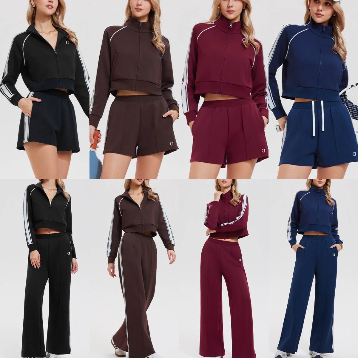 A1864 Mode 3D argent veste de yoga veste de sport col montant veste à glissière ruban latéral taille haute short de sport pantalon large loisirs