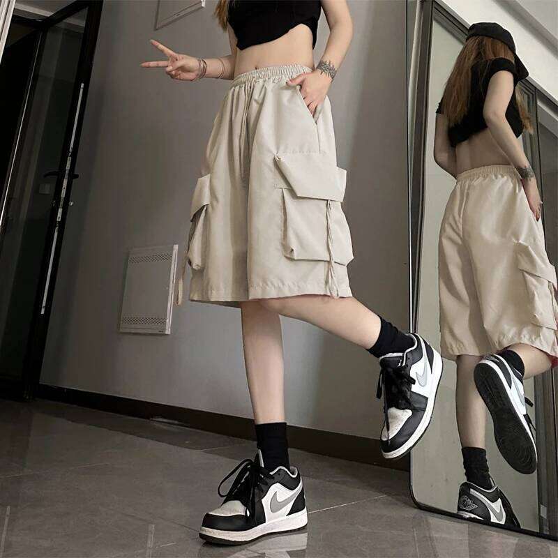 S-3Xl Y2K Cargo Women Harajuku Black Oversized Wide Leg Shorts Summer Streetwear Fashion High Waist Baggy Short Pants New H260209-image-1094706163