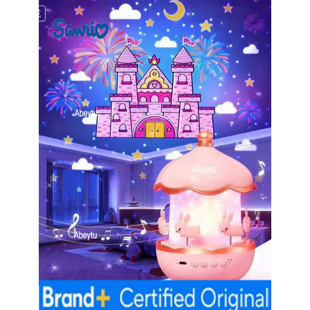 Sanrio Cartoon Rabbit Projection Bedside USB Charging Rotate Projector Night Light with Speaker for Home Room Decor Kids Gifts H260209-image-1095261525