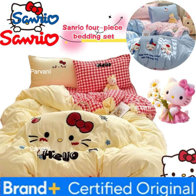Sanrio Hello Kitty My melody Bed Four-piece Creative High-value Anime Embroidery Printed Girl Heart Bedroom Home Cute Supplies H2602091-image-1095307572