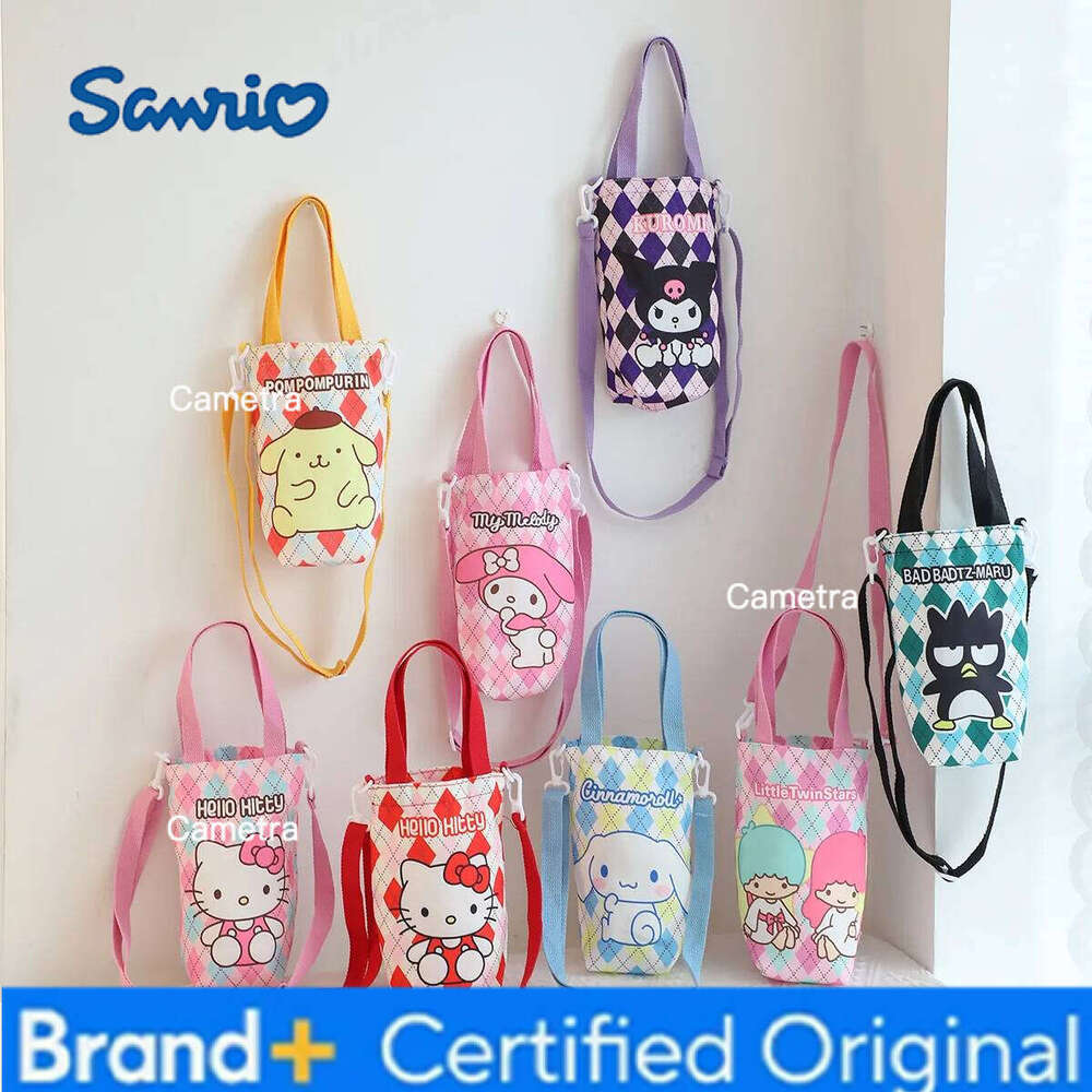 Sanrio Hello Kitty Cinnamoroll Water Bottle Bag Melody Cute Figure Kuromi Pochacco Canvas Mug Bags Crossbody Tote Birthday Gifts H260209