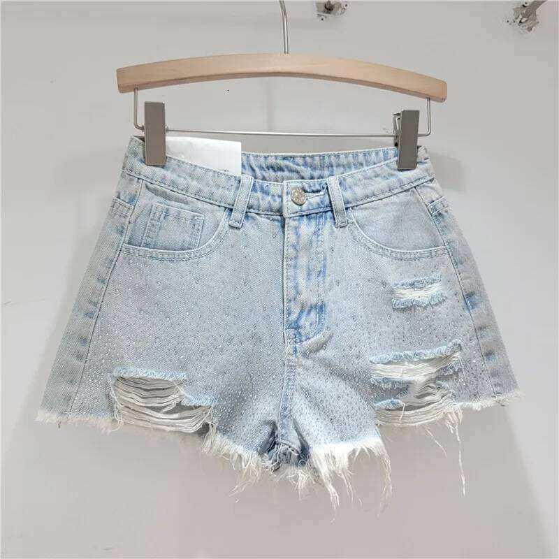 Denim Shorts for Women in The Summer of 2025 High Waisted and Slimming New Style Spicy Girl with Ripped Sexy Wide Leg Trousers H260209-image-1094706788