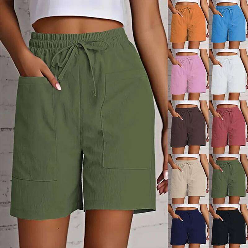 Women's High Waist 4 Inch Summer - Loose Fit Casual with Pockets, Solid Color Bermuda Shorts for Outfits H260209-image-1094698108