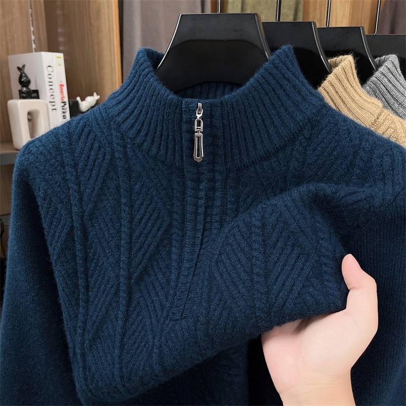 2026 Premium Comfort Wool Sweater for Men Oversized Fit Chunky Knit Cardigan with Half Zip Casual Winter Pullover in Plus Sizes