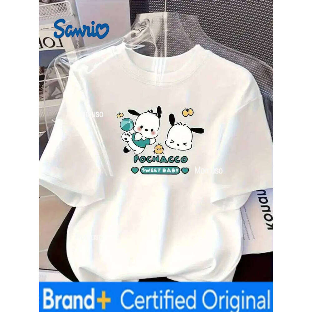 Sanrio Women's Cute Anime - Kawaii Pattern T-Shirt With Pochacco Print, Loose Round Neck Short Sleeve Top H260209-image-1095208326