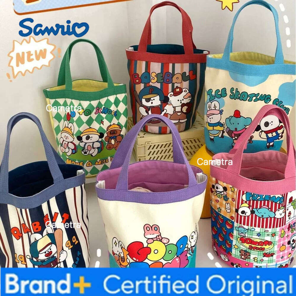 Sanrio 1PC Cute Graffiti Ins Printed Canvas Bucket - Korean Style Girls, Handheld Lunch Box & Mommy Bag H260209