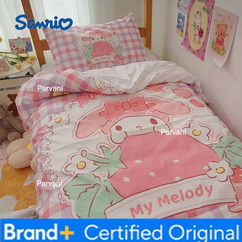 Sanrio Seires Melody Sheets Quilt Cover Pillowcase Bed Three-piece Set Cute Cartoon H260209-image-1095232202