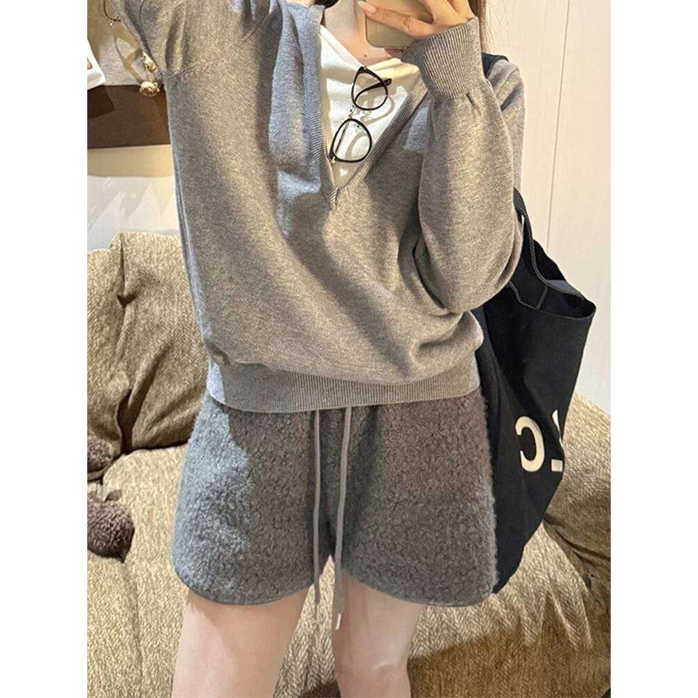 Women's Faux Lamb Fur High Waisted Outer Wear Hot Pants, Autumn Winter Warm Fleece Shorts Korean Fashion H260209-image-1094706904