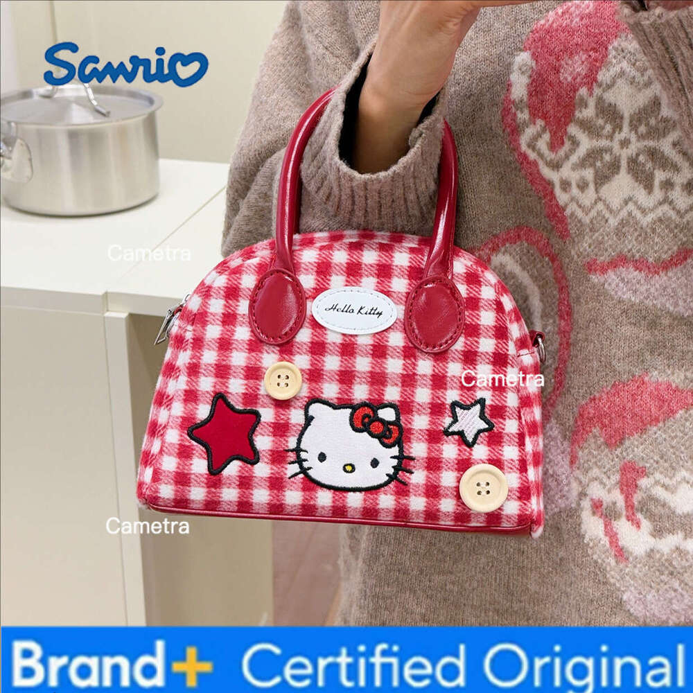 Sanrio petit sac à main exquis de grande valeur pour les femmes à la mode sac à dos à carreaux style coréen dessin animé brodé chat sac à bandoul