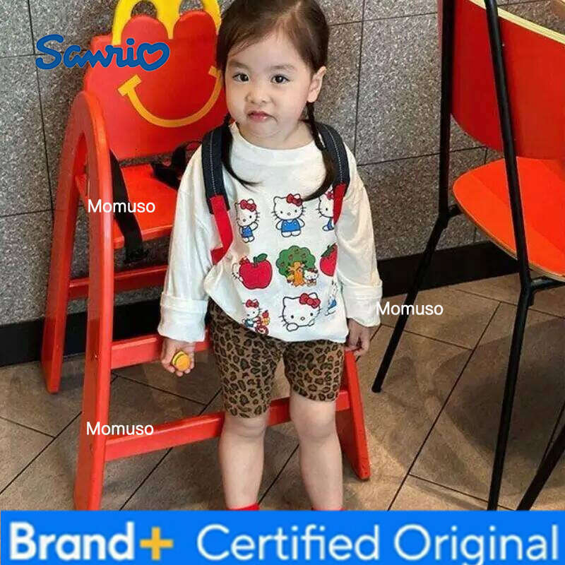 Sanrio Hot Girl T-Shirt Hello Kitty Kawaii Anime Fashion Spring and Autumn Student Round Neck Tops Children's Clothing New Style H260209-image-1095208030