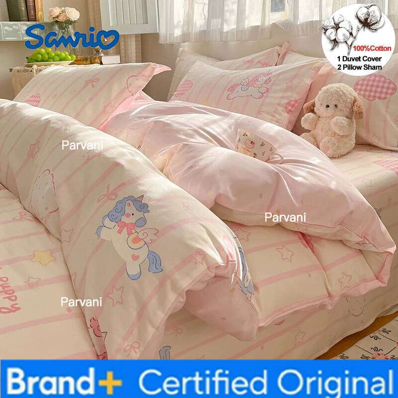 Sanrio 100% Cotton Cute Cartoon Bedding 1 Duvet Cover 2 Pillow Shams Breathable Bed Set Single/Double/King/240x220 H260209-image-1095231935