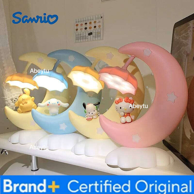 Sanrio Cartoon Moon Cloud Series Pochacco Cinnamoroll Figures Night Light Cute Girl Table Bedroom Bedside Lamp Ornament Gift H260209-image-1095262148