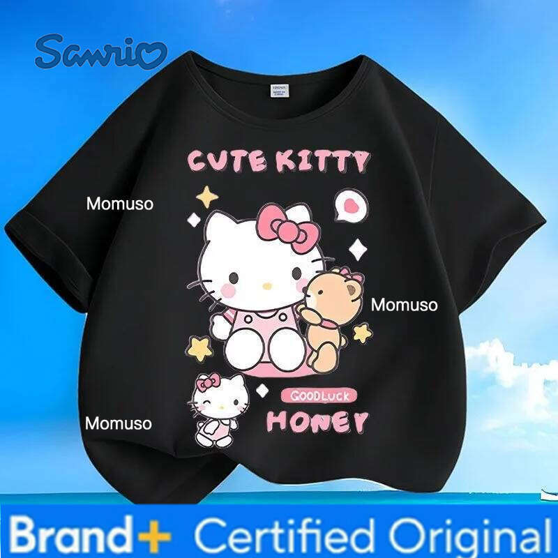 Sanrio temps limité prix bas Hello Kitty T-shirt col rond ample Anti-rides lavable en Machine hauts vêtements pour enfants H260209