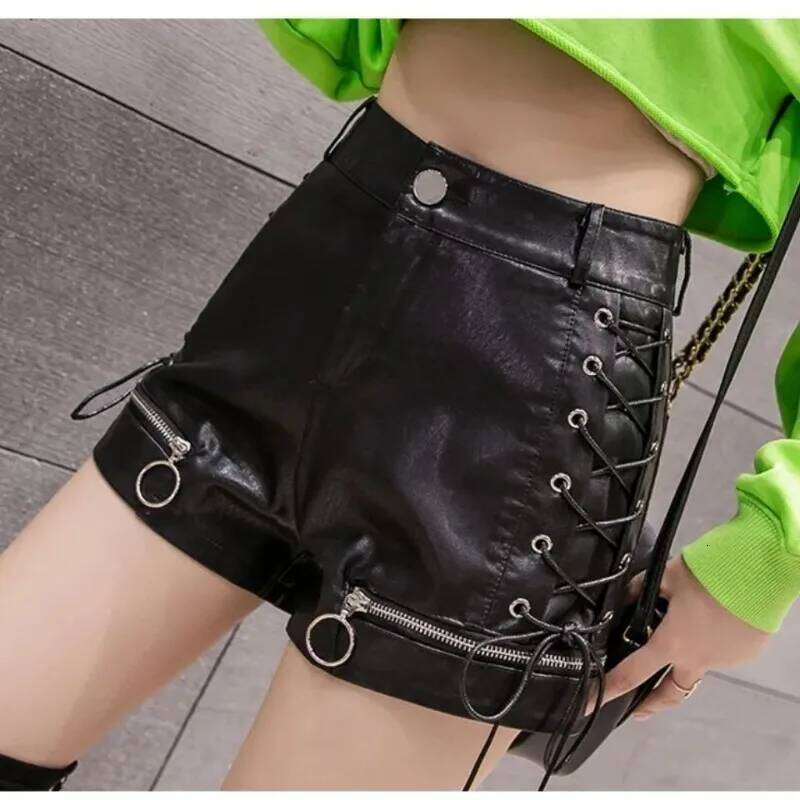 Y2k Women's Clothing Summer Leather Shorts Outerwear A-line High Waist Hot Girl Fashion Leggings Women H260209-image-1094705919