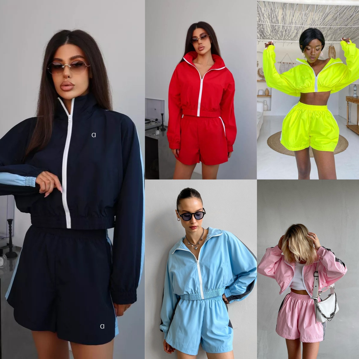 A971 Fashion Design Long Sleeve Zipper Sports Cardigan Jacket Shorts Suit Women's Sportswear-advanced Jacket and Matching Pants with Unique