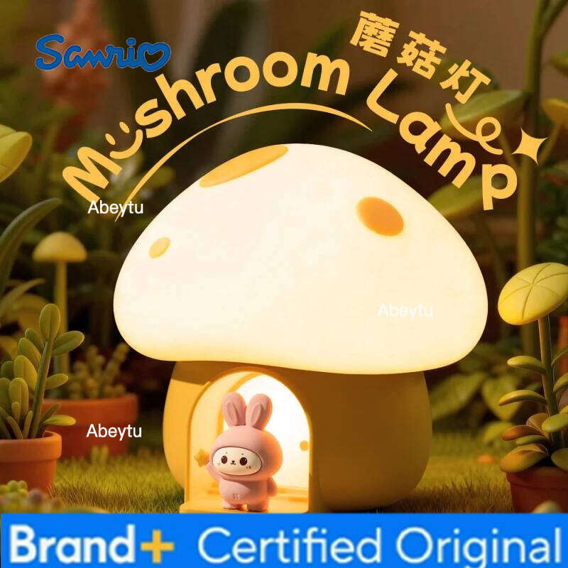 Sanrio Mushroom Tap LightUSBRechargeable Creative Atmosphere Night Light Dormitory Bedroom Bedside Cute Timed Silicone Table Lamp H260209-image-1095261496