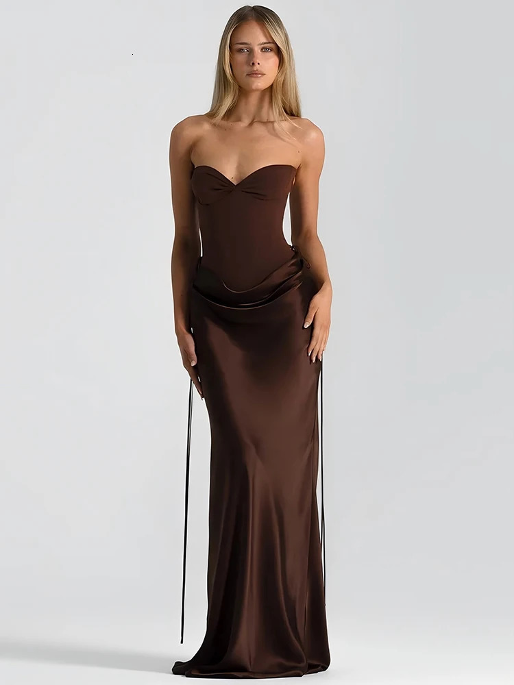 Mozision épaule dénudée dos nu Sexy Maxi Dres robe élégante Patchwork sans bretelles sans manches moulante Club fête longue robe 260122