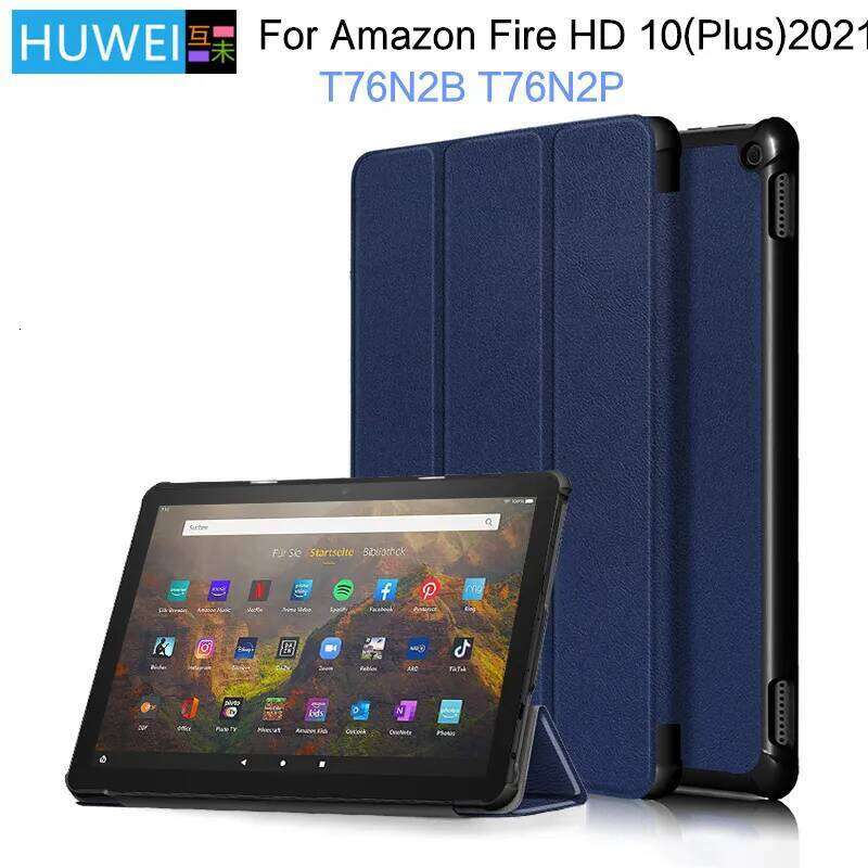 HUWEI Smart For Amazon Kindle Fire HD 10 HD10 Plus 2021 10.1'' Tablet PU Leather Tri-folding Stand Cover T76N2B T76N2P Case Z260209-image-1094685844