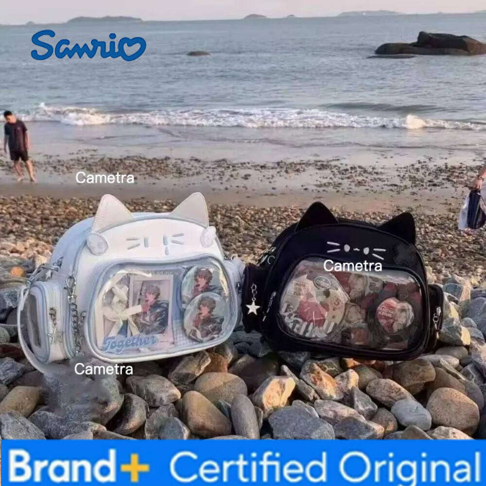 Sanrio fermeture éclair Kawaii chat Itabag PU coton sac de poche Transparent idole stockage de marchandises mode sacs à dos en plein air H260209